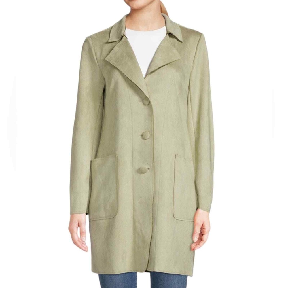 Magschoni Medium Sage Green Faux Leather Pea Coat C